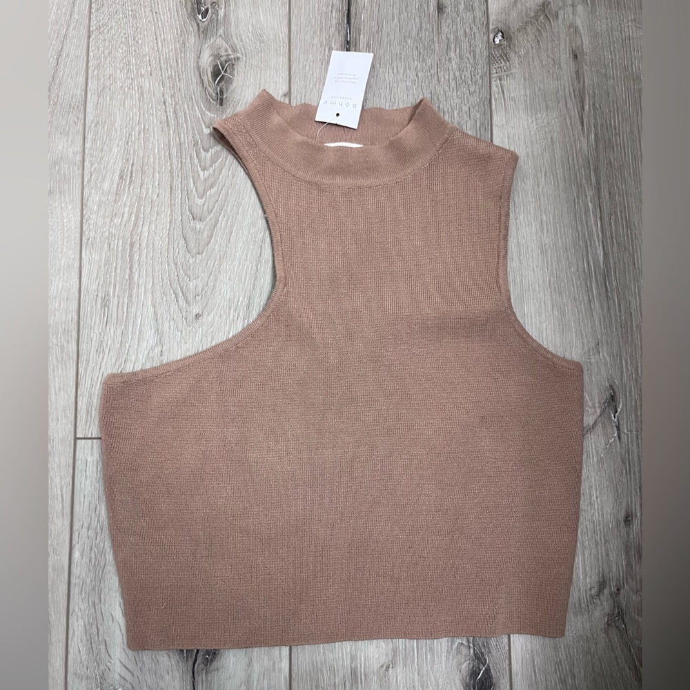 Asymmetric tan tank top